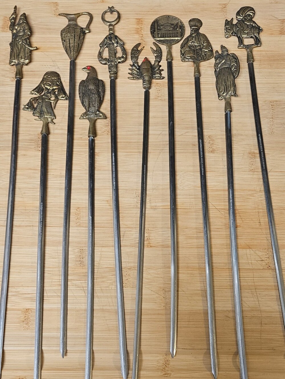Rare 10 Brass & Stainless Vintage Skewers From Turkey